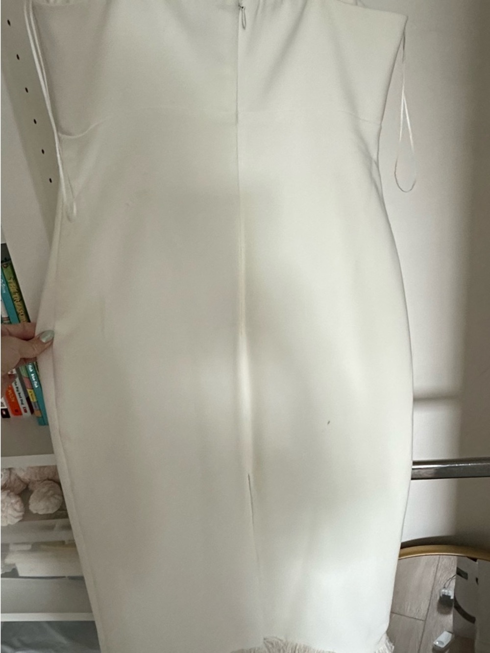 Likely White Strapless Feather-Hem Midi Dress with Crystal Accents - Picture 6 of 6